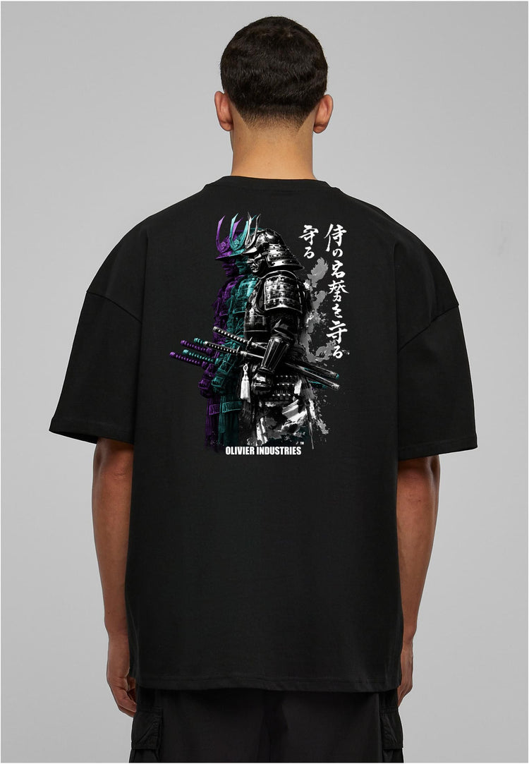 Olivier Industries TM - Handmade - 2 side Print 3 Samurai unisex heavy oversize Tee blck