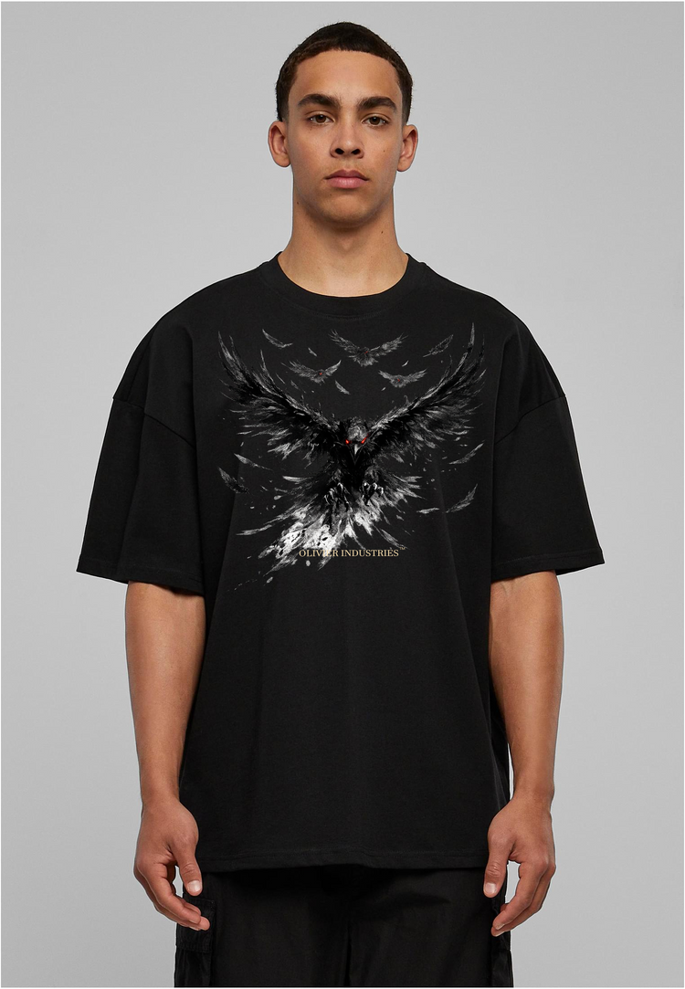 Olivier Industries TM - Handmade - black white Raven unisex heavy oversize Tee blck