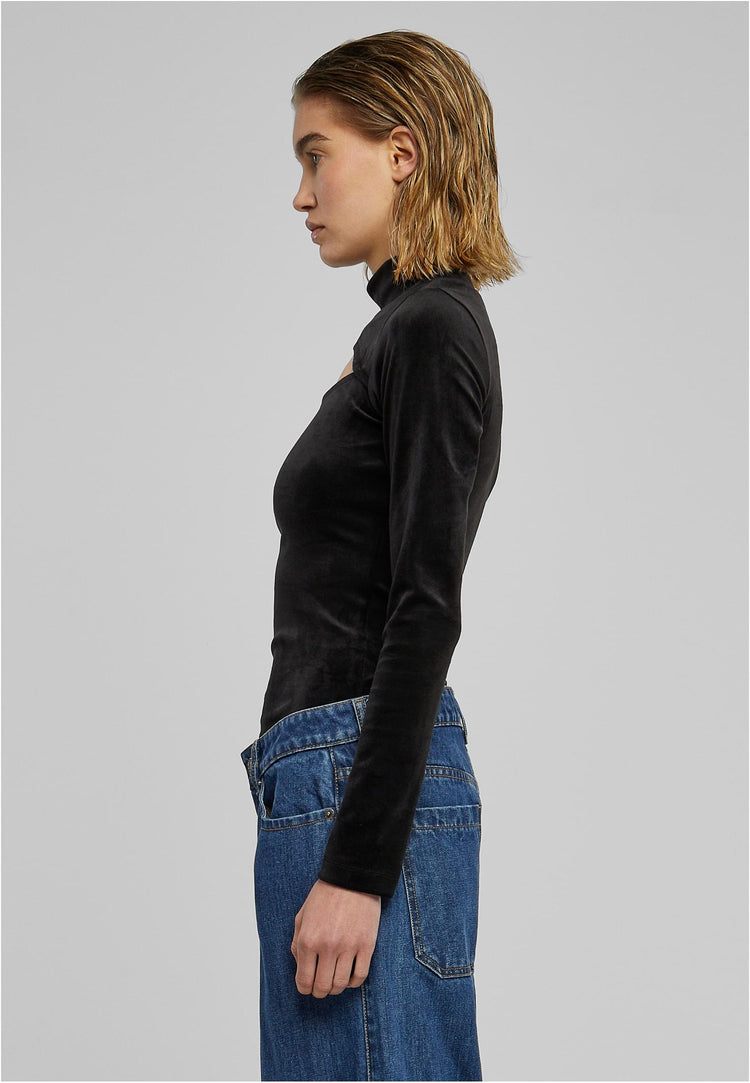 Ladies black Velvet Cut-Out Turtleneck Body