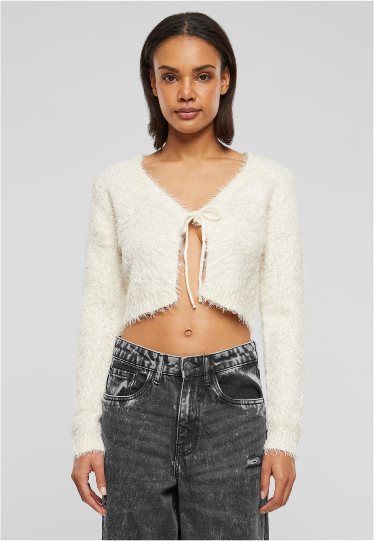 Ladies Tied Cropped Feather Cardigan