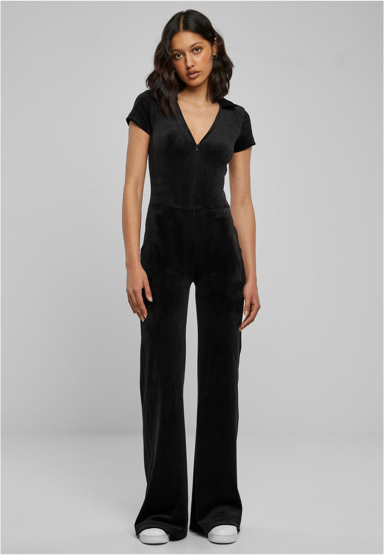Ladies retro black Velvet Jumpsuit
