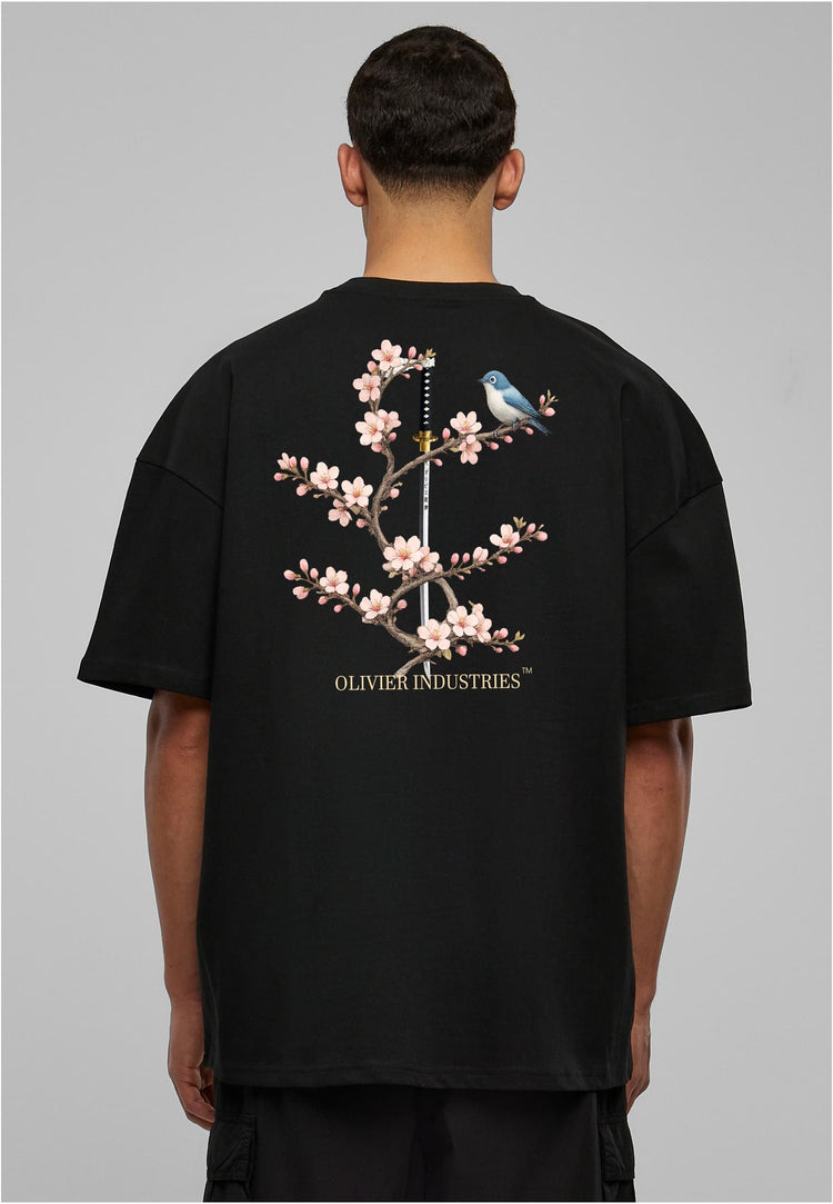 Olivier Industries TM - Handmade - 2 side Print Bird Sword unisex heavy oversize Tee blck