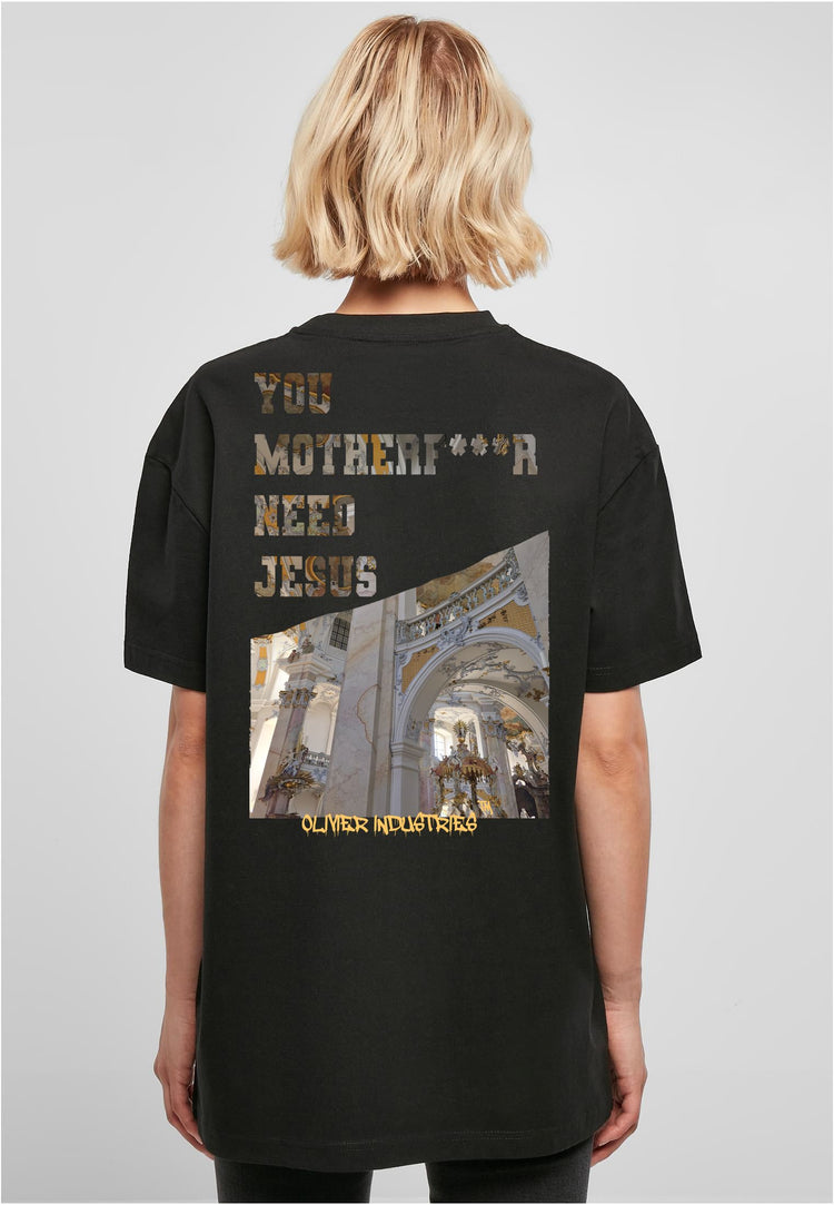 Olivier Industries TM 14 Saints Church you motherfucker need jesus boyfriend oversize woman tee