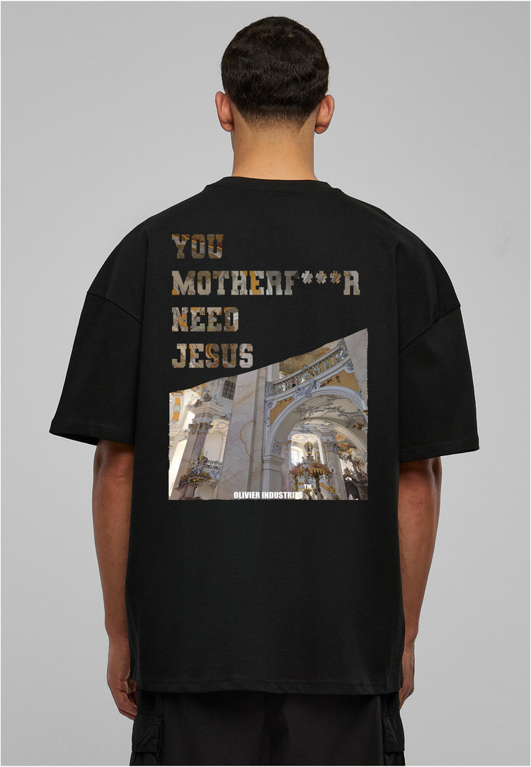 14 Saints church - YOU MOTHERFUCKER NEED JESUS Olivier Industries TM oversize men tee