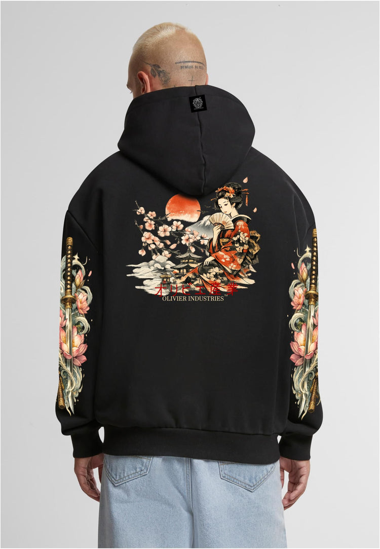 Olivier Industries TM geisha all side printed limited handmade heavy unisex Hoodie blck