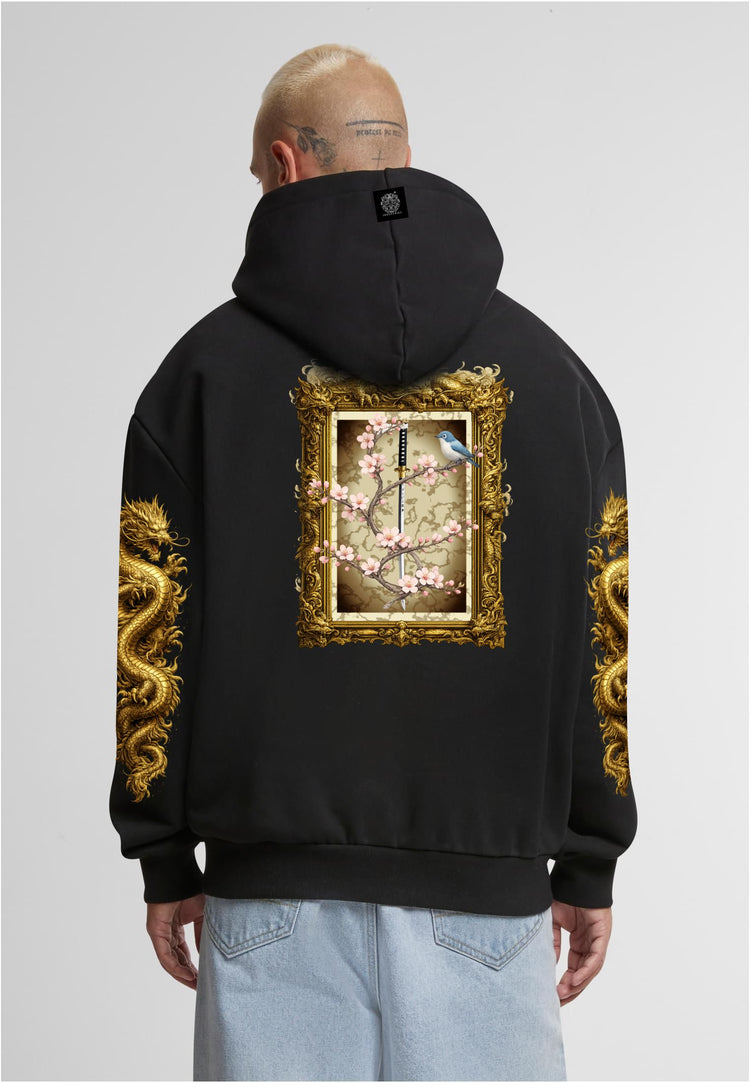 Olivier Industries TM Bird blck n whte Dragon all side printed limited handmade heavy unisex Hoodie blck