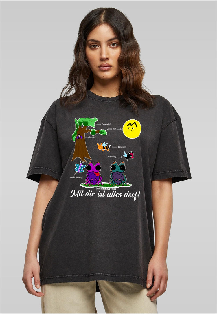 Olivier Industries TM "mit dir ist alles doof" acid washed Ladies Boyfriend Tee