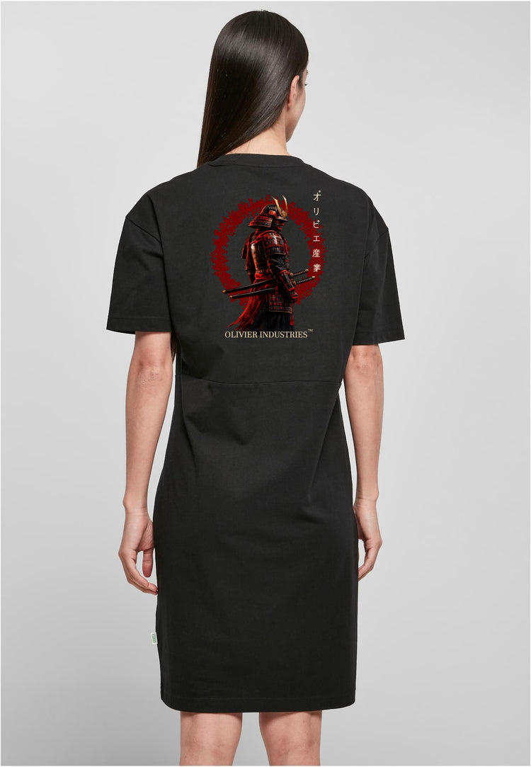 Olivier Industries TM - Samurai red 2 side print - Bio Ladies slit dress blck