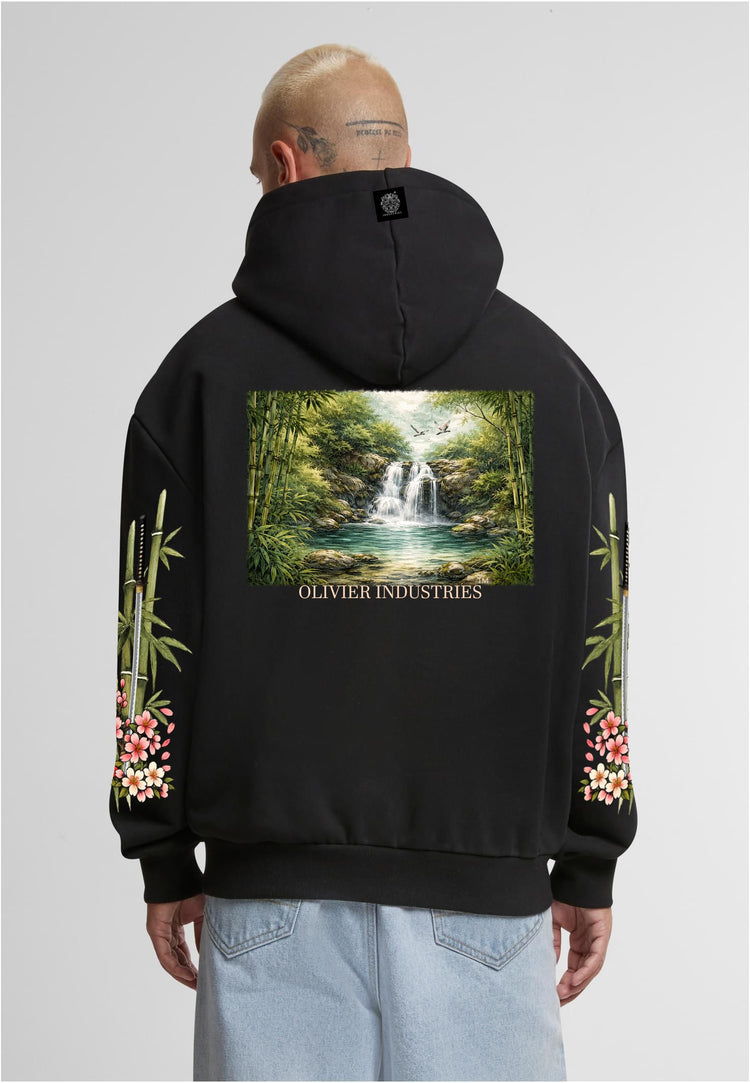 Olivier Industries TM Waterfall Bambus all side printed limited handmade heavy unisex Hoodie blck