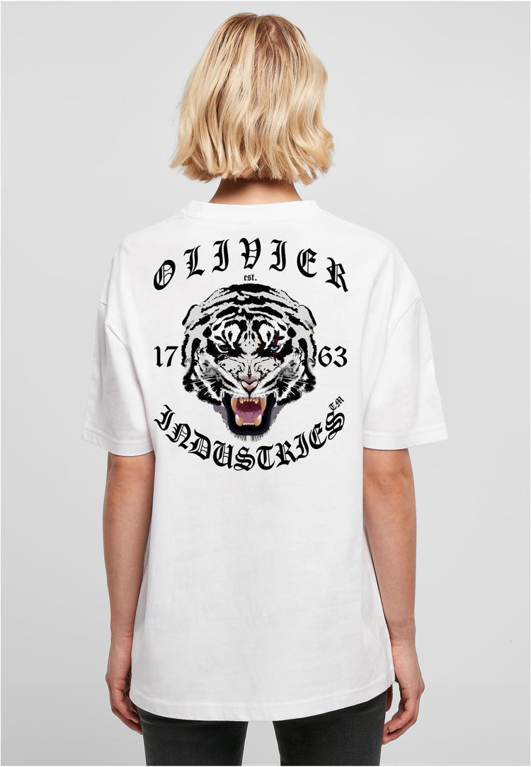 Olivier Industries ® Oversized- White Tiger- Ladies Boyfriend Tee - Olivier Industries ® Art & Apparel