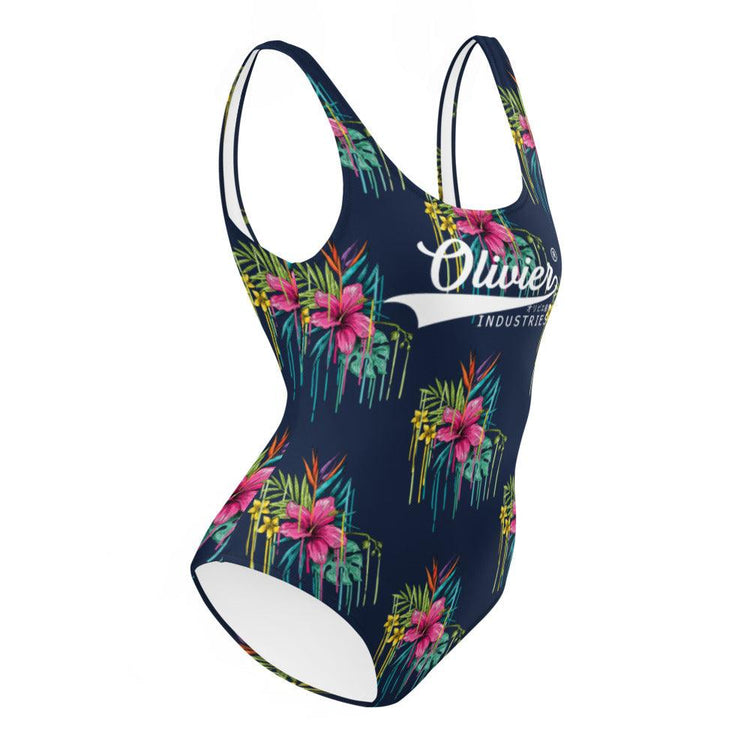 Olivier Industries TM Worldwide leaves Art Navy Einteiliger Badeanzug - Olivier Industries ® Art & Apparel