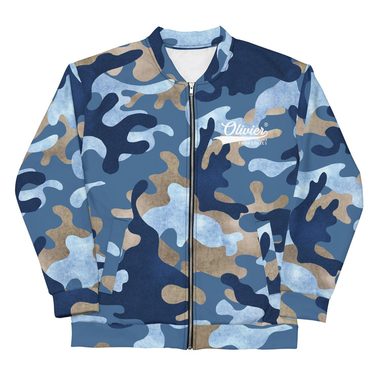 Olivier Industries TM Worldwide - Blue Camo -JPN- Leightweight unisex Bomber - Olivier Industries ® Art & Apparel