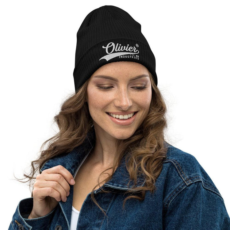 Olivier Industries ® embroidered Japanese logo on organic ribbed beanie - Olivier Industries