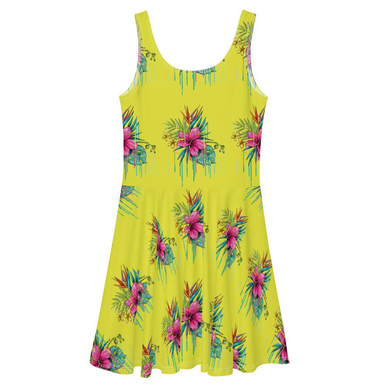Olivier Industries TM Worldwide Flower Leaves Art Yellow Skater-Kleid - Olivier Industries ® Art & Apparel