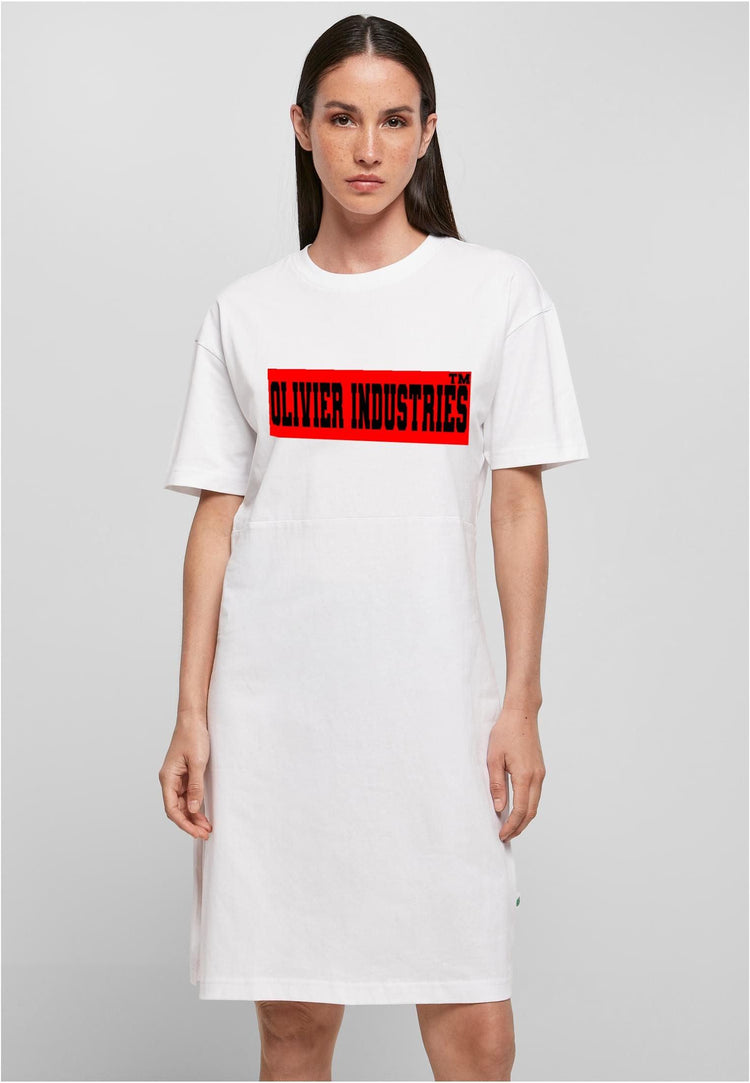 Olivier Industries ® - Organic Cotton Ladies Slit Red Black Logo oversized Tee Dress - Olivier Industries ® Art & Apparel