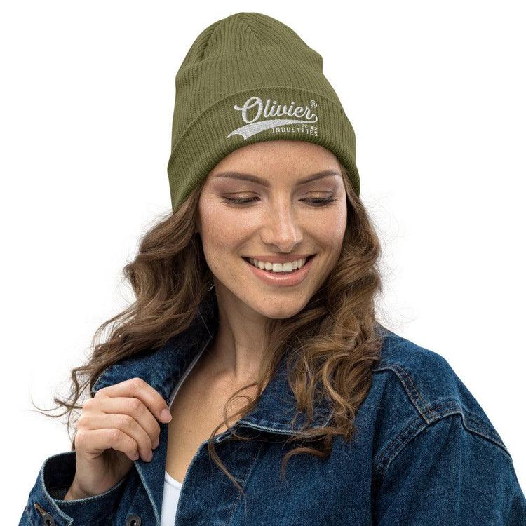 Olivier Industries ® embroidered Japanese logo on organic ribbed beanie - Olivier Industries
