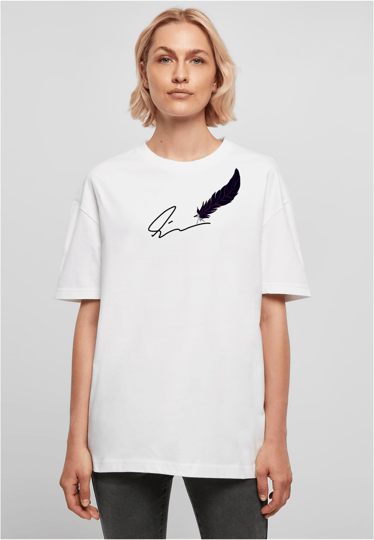 Olivier Industries ® Oversized - Signature black print feather Ladies Boyfriend Tee - Olivier Industries ® Art & Apparel