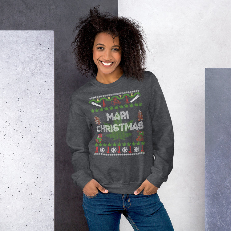 Funny christmas ugly sweater look mari christmas 420 unisex Sweatshirt