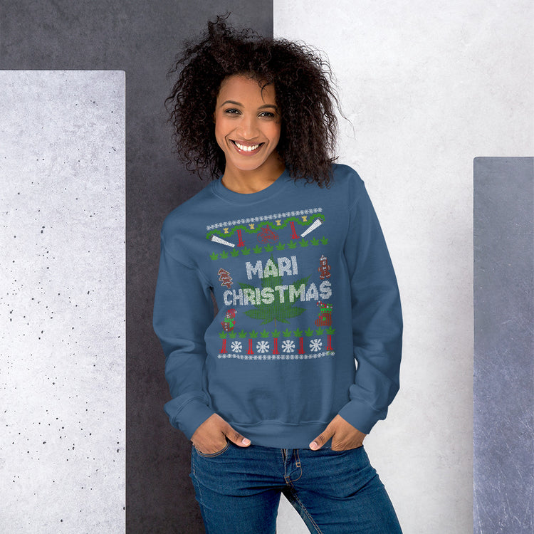 Funny christmas ugly sweater look mari christmas 420 unisex Sweatshirt