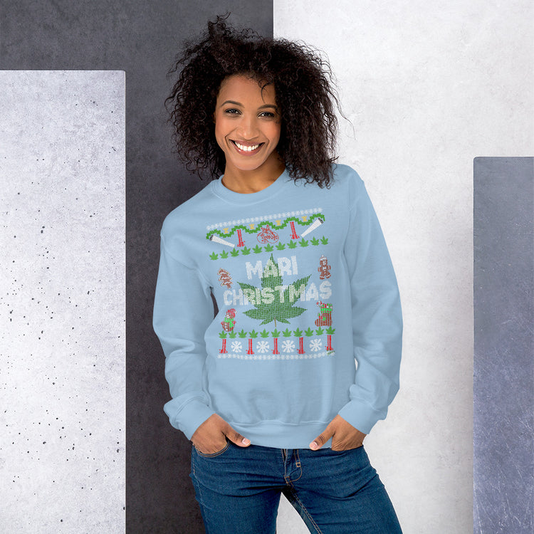 Funny christmas ugly sweater look mari christmas 420 unisex Sweatshirt