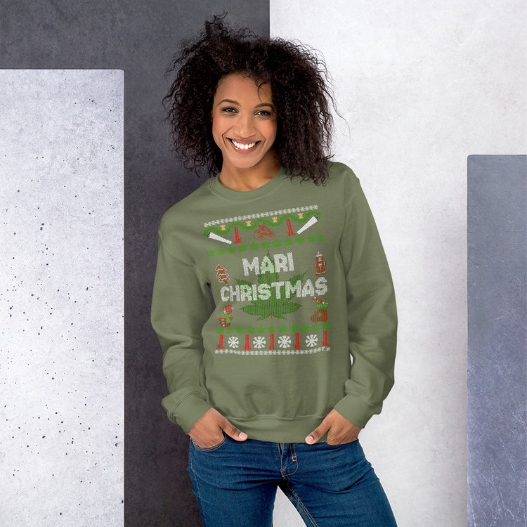 Funny christmas ugly sweater look mari christmas 420 unisex Sweatshirt