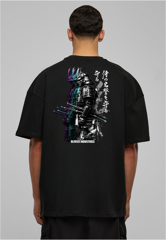 Olivier Industries TM - Handmade - 2 side Print 3 Samurai unisex heavy oversize Tee blck