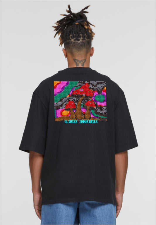 Olivier Industries TM psychodelic pixel mushroom art - men oversize T-shirt