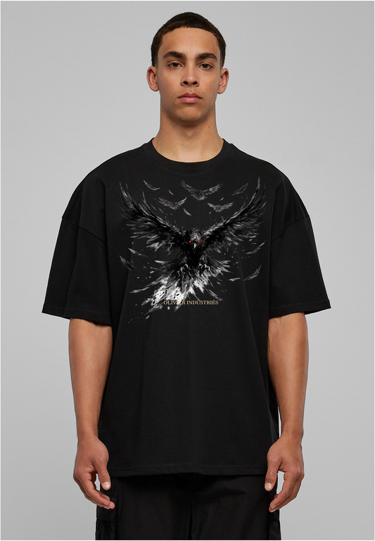 Olivier Industries TM - Handmade - black white Raven unisex heavy oversize Tee blck