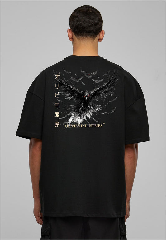 Olivier Industries TM - Handmade - 2 side Print Raven unisex heavy oversize Tee blck