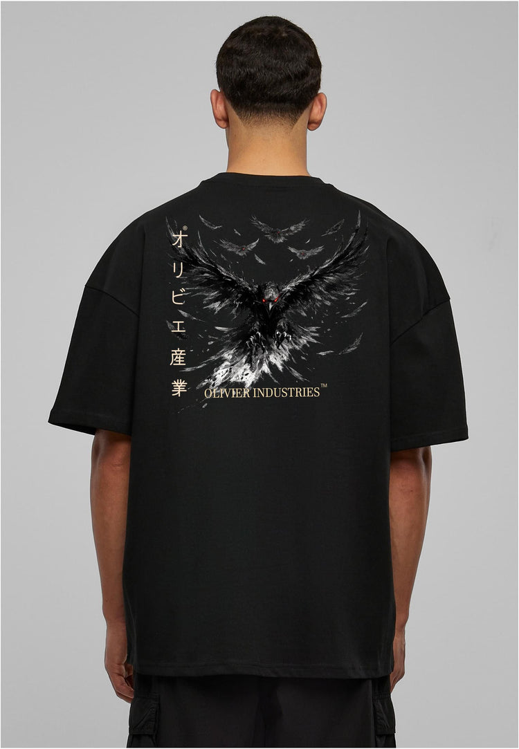 Olivier Industries TM - Handmade - 2 side Print Raven unisex heavy oversize Tee blck