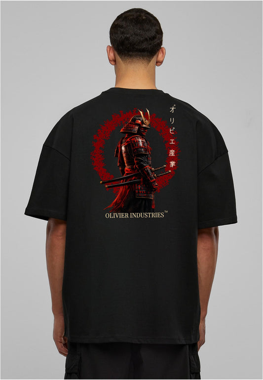 Olivier Industries TM - Handmade - 2 side Print Red Samurai unisex heavy oversize Tee blck