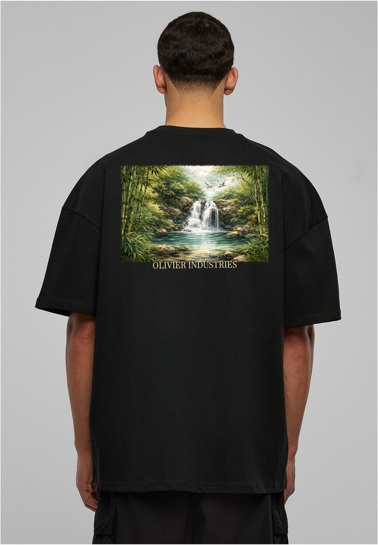 Olivier Industries TM - Handmade - 2 side Print Waterfall unisex heavy oversize Tee blck