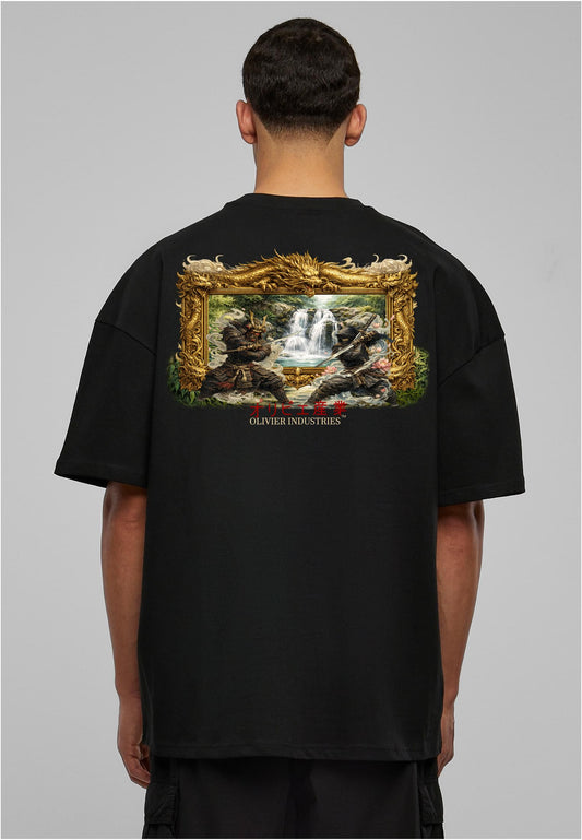 Olivier Industries TM - Handmade - 2 side Print Samurai vs Shinobi Waterfall unisex heavy oversize Tee blck