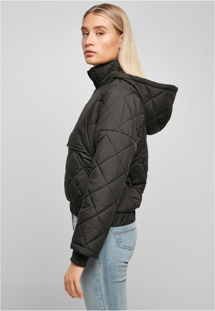 Ladies Oversized Diamond Quilted Pull Over Jacket