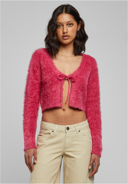 Ladies Tied Cropped Feather Cardigan