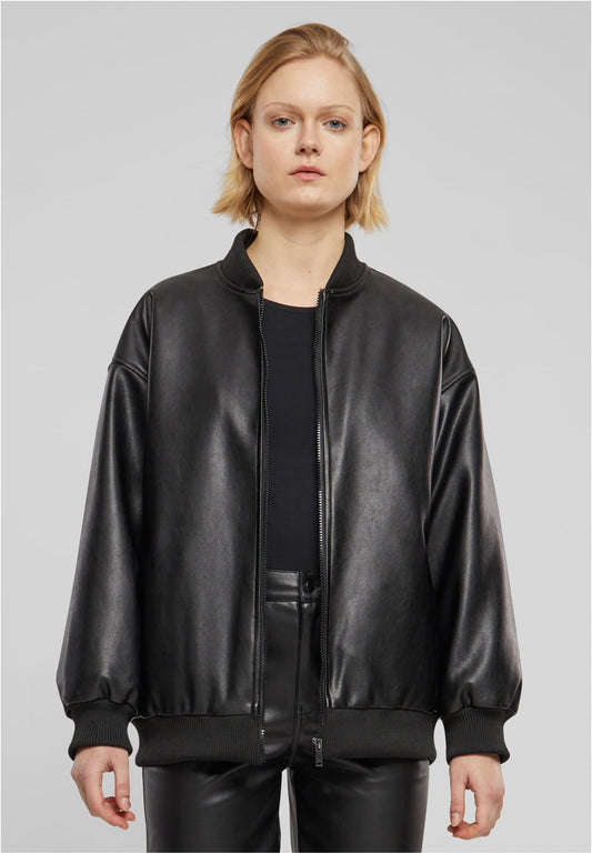 Ladies Synthetic Leather vintage Bomber Jacket