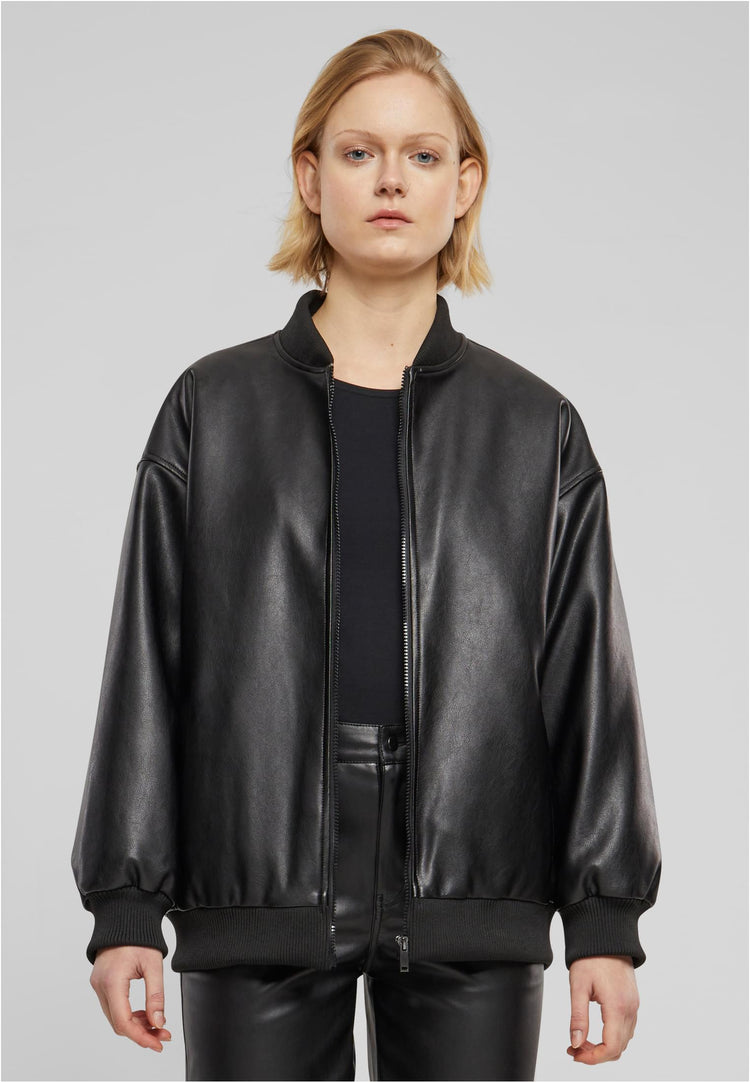 Ladies Synthetic Leather vintage Bomber Jacket