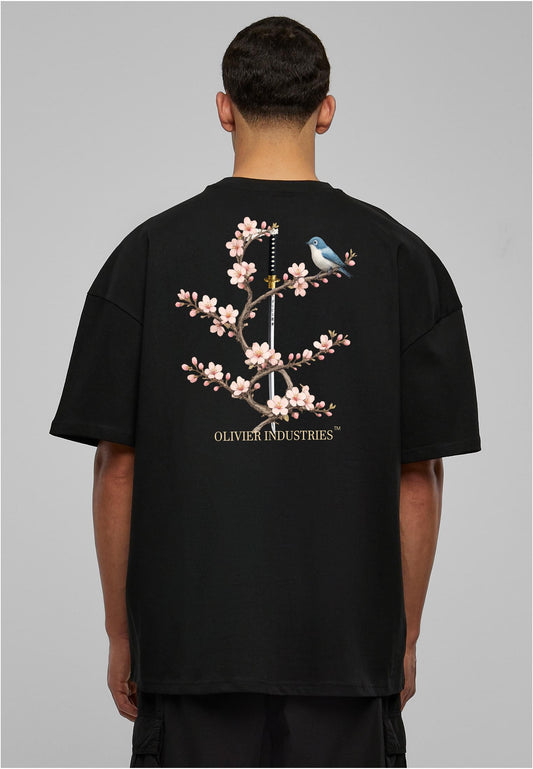 Olivier Industries TM - Handmade - 2 side Print Bird Sword unisex heavy oversize Tee blck