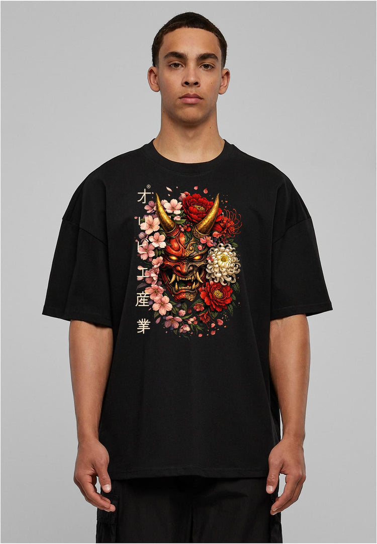 Olivier Industries TM - Handmade - Samurai Flower Mask unisex heavy oversize Tee blck
