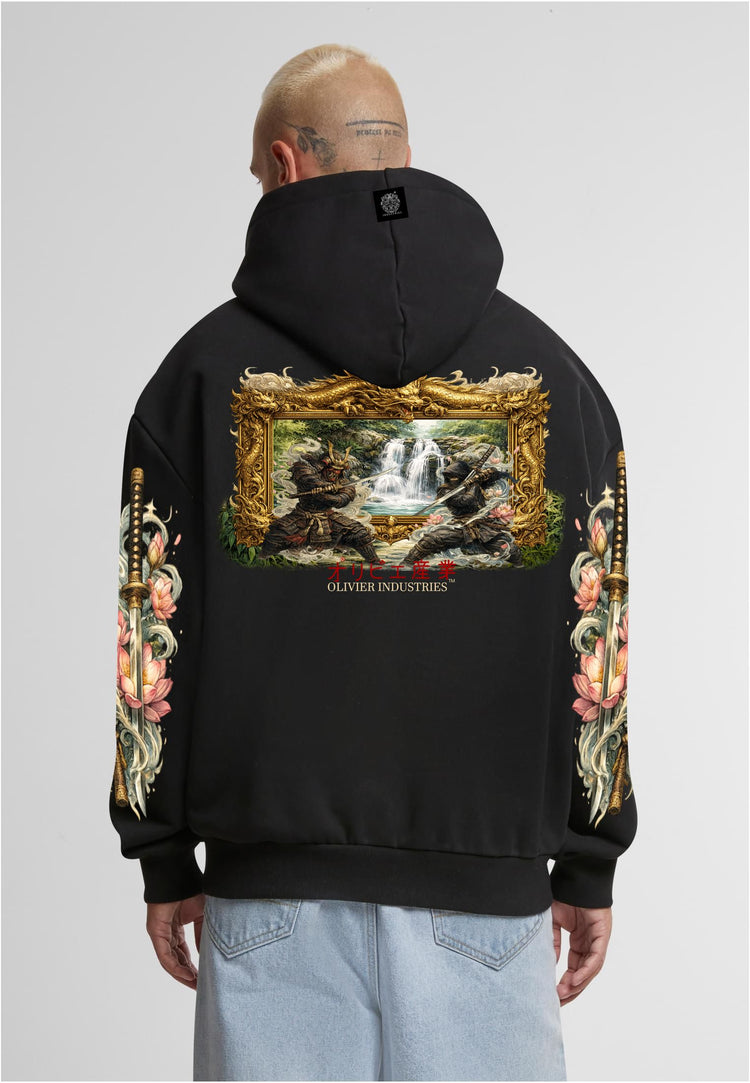 Olivier Industries TM Waterfall Samurai vs shinobi sword all side printed limited handmade heavy unisex Hoodie blck