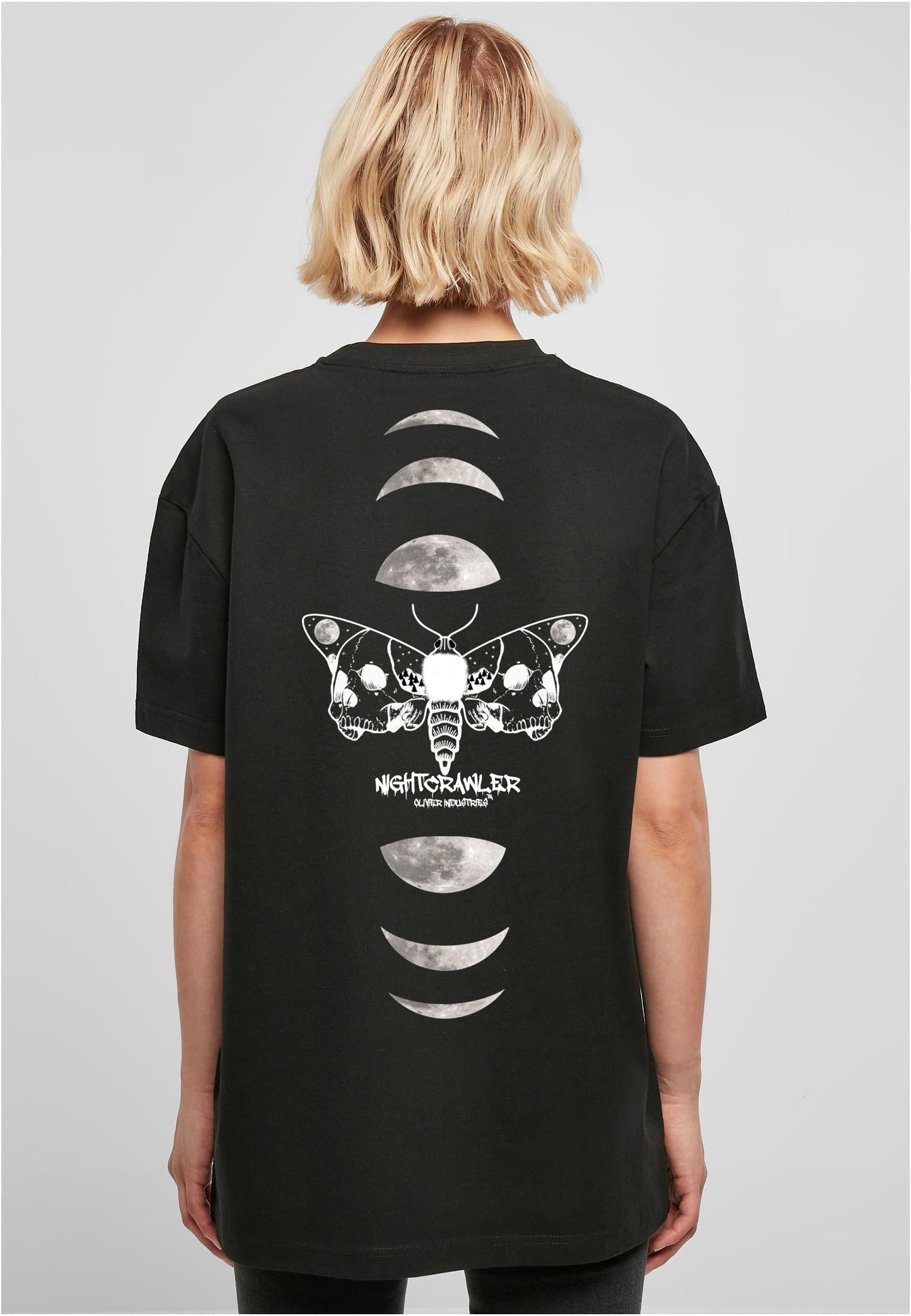 Olivier Industries Nightcrawler Black-white moon moth  Ladies Oversize Tee