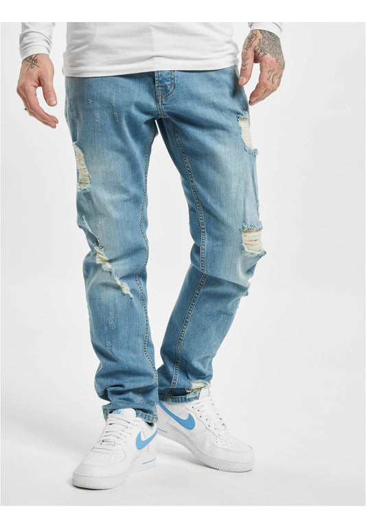 Distressed "Claudio" Slim Fit Blue Jeans - Olivier Industries ® Art & Apparel