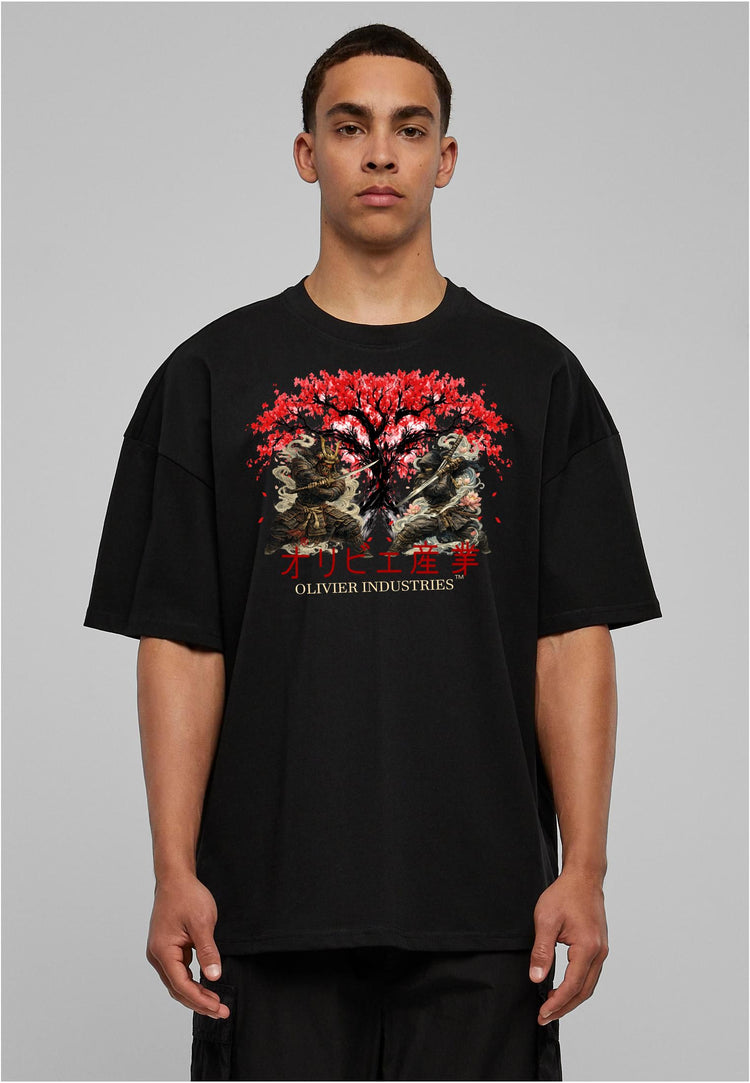 Olivier Industries TM - Handmade -Samurai vs shinobi  unisex heavy oversize Tee blck