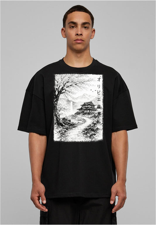 Olivier Industries TM - Handmade -Samurai House black n white unisex heavy oversize Tee blck