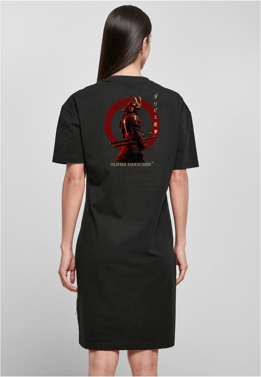 Olivier Industries TM - Samurai red 2 side print - Bio Ladies  slit dress blck