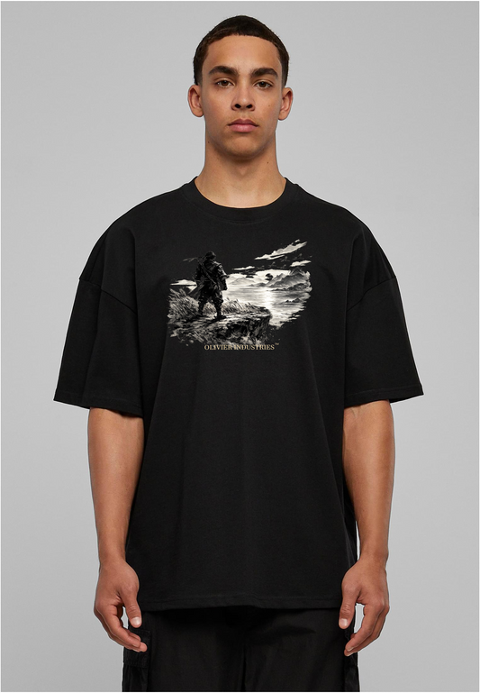 Olivier Industries TM - Handmade - black white Shinobi unisex heavy oversize Tee blck