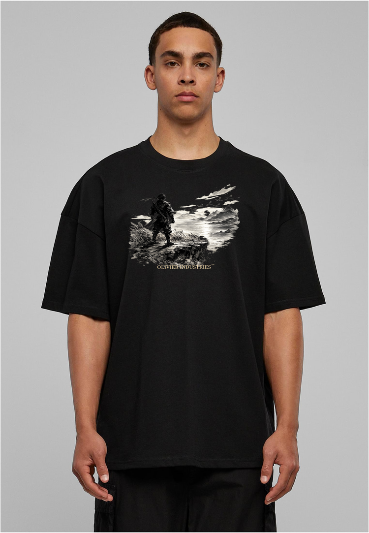 Olivier Industries TM - Handmade - black white Shinobi unisex heavy oversize Tee blck