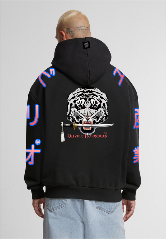 Olivier Industries TM Tiger all side printed limited handmade heavy unisex Hoodie blck