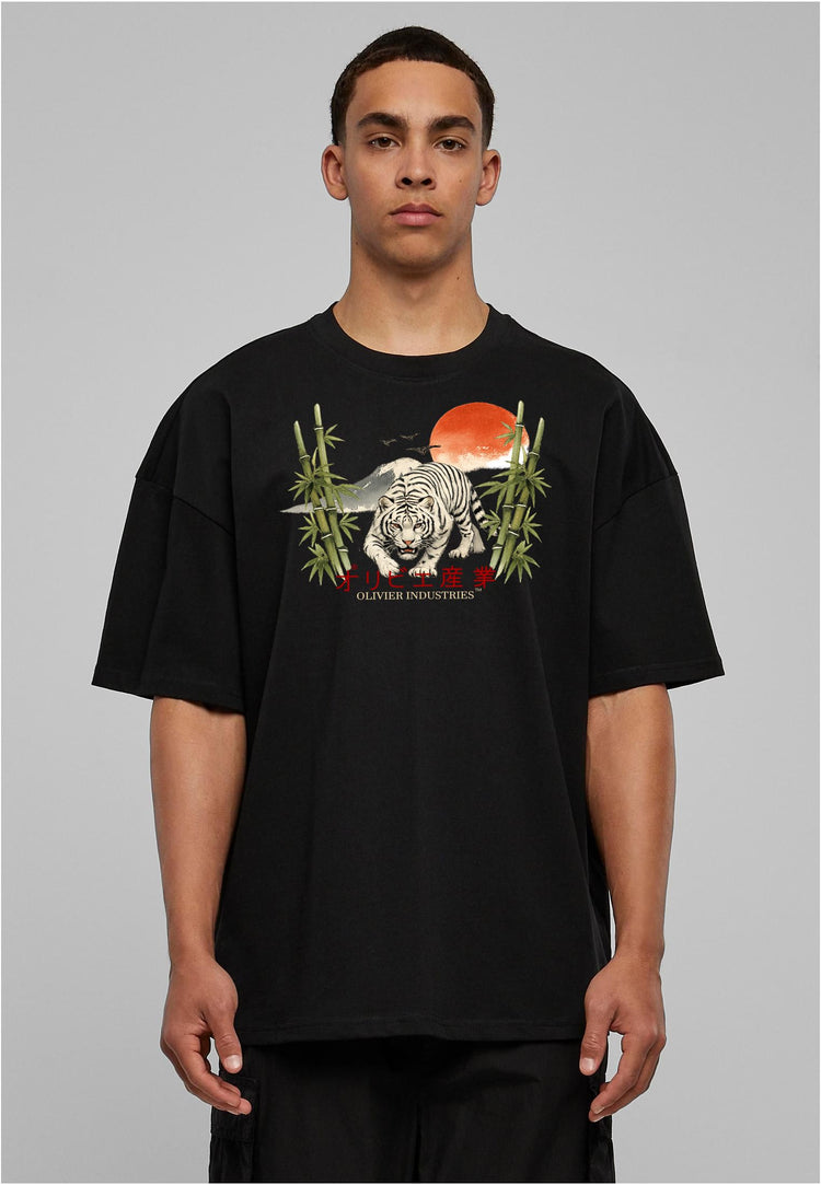 Olivier Industries TM - Handmade - Tiger unisex heavy oversize Tee blck