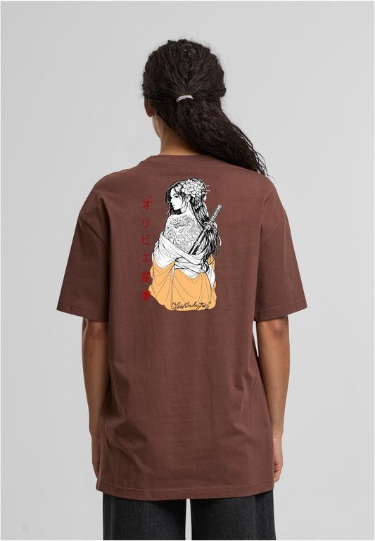 Olivier Industries TM - Geisha one line Art - 2 side print Boyfriend oversize Ladies Tee